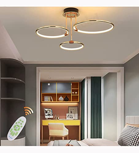 Wohnzimmerlampe Deckenleuchte LED Pendelleuchte Dimmbar Gold Esszimmer Schlafzimmer Hängend Lampe Modern Rund Ring Design Deckenlampe für Wohnzimmer Esstisch Büro Küche Deko mit Fernbedienung Lampe