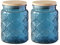 ANSQU 2 Pack Blue Glass Canisters, Vintage Glass Storage Jars with Lids, 23.7 FL OZ Decorative Glass Jars for Home Kitchen Coffee Tea Cookie Candy Jar (Blue, 2Pack)