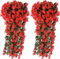 Evoio Künstliche Veilchen-Efeu-Blumen, zum Aufhängen, 2 Packungen künstliche Hängeblumen, Pflanze für draußen, Terrasse, Garten, Veranda, Hochzeit, Heimdekorationen (rot)