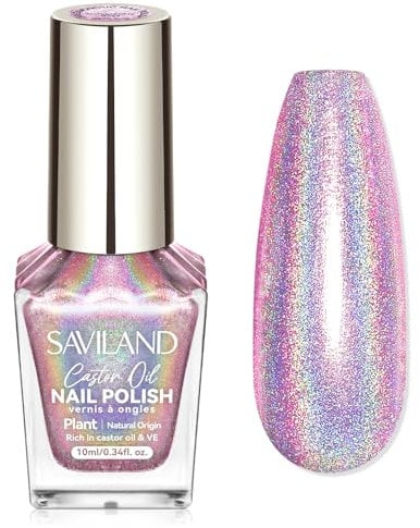SAVILAND Glitzer Nagellack Holographic Glitter Regenbogen Shining Super Shine Nail Art Polish Chrom zum Schnellen Trocknen Rosa 10ML