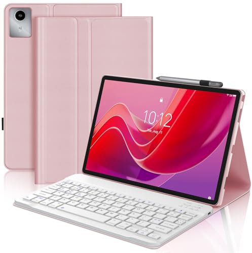 Keyboard Case for Lenovo Tab M11 11, UK Layout Wireless Detachable Bluetooth Keyboard with Stand Cover and Pen Holder for Lenovo Tab M11 (TB330FU/TB330XU) 11 Inch 2024 Tablet, Pink