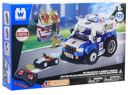 W WISE BLOCK Ferngesteuertes Auto Baukasten, Kinderspielzeug 8 9 10 11 12+ Jahre Junge Mädchen, Fortgeschrittenes Level - Polizei gegen Räuber