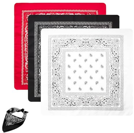 3 Stück Baumwoll Bandana in Rot Schwarz Weiß, Multifunktionale Unisex Paisley Bandanas für Damen und Herren, Rotes Kopftuch, Halstuch, Taschentuch, Vielseitig Einsetzbar für Mode, Sport und Haustiere