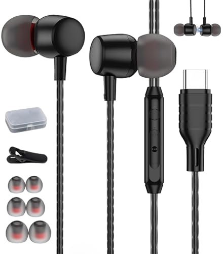 ZXQ Auriculares Intrauditivos In Ear Boton USB C con Cable para Samsung Galaxy A54 A53 S23 Ultra S22 S21 FE S20 iPhone 15 Pro Max Plus, Cable USB Tipo C para Pixel 7 One Plus Huawei Mate 60 P40