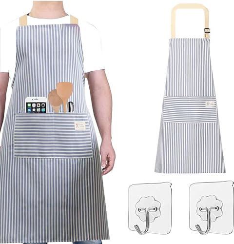 QEEROYO Delantal de Chef Negro Impermeable y Ajustable para Cocina y Barbacoa