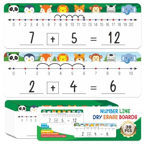 Jauisus 30 Pcs Number Line Dry Erase Whiteboard Card, 4'x12' Double Sided 0-10 & 0-20 Number Lines, Perfect for Home & School Math Learning
