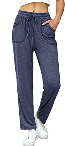 iClosam Pantalón Chándal Mujer Algodón Pantalones Deportivos Largos Jogger | Bolsillos Laterales, Cintura Elástica, Cordón Ajustable, Pierna Recta, Tejido Transpirable, Corte Relajado, Yoga, Ocio