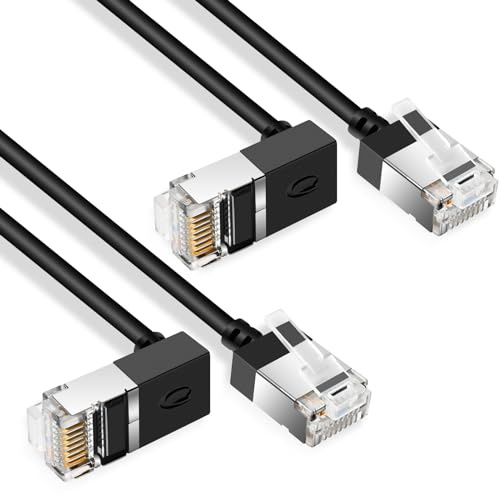 Dutevolns Cat6A Ethernet Kabel 270 °Aufwärtswinkel 0.5M, 10Gbps UTP, 2Stück | 270° nach oben gewinkeltes Cat6A-Ethernetkabel, lan kabel winkelstecker, netzwerkkabel gewinkelt, für PC/Router (Schwarz).
