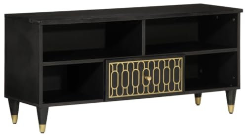 Homgoday Living Room TV Stand, TV Stand, 100 x 33 x 46 cm, Solid Mango Wood, TV Table, Living Room TV Stand, Low Cabinet for Living Room, Industrial TV Stand