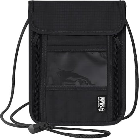 NOCHME Pochette Passeport Tour De Cou Pour Homme Avec Protection Rfid Cachée Antivol Sac de Poitrine Telephone Portable Pour Passeport Homme Et Femme Affaires Voyage (Noir)