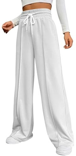 WDCHAOYUE Joggers Women Lauschig Schönes Langer Elastische Taille Lässige Schlicht Polyester Boxy SPOR Lässige Women Weites Bein Mit Taschen Winter Weiß
