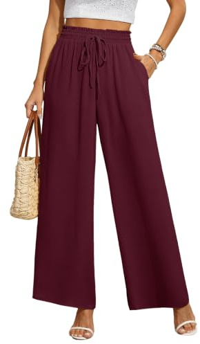 BEIGAI Damen Hosen Weites Bein Stoffhose Locker Gerade Leichte Palazzo Hose | Hohe Taille Dehnbar Lounge Freizeithose, Elegante Luftige Sommerhose mit Taschen