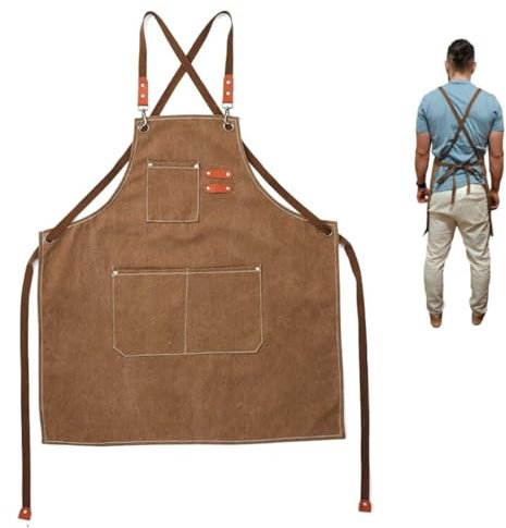 LELE MAKE Delantales de Lona para Hombres y Mujeres | Delantal Hostelería con Bolsillos Talla Única. ¡Ideal para Barbacoa, Hostelería, Jardín, Pintura, etc! (marrón)