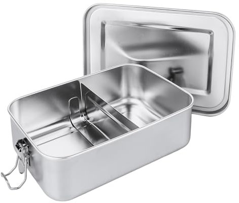 LOPYXBR Stainless Steel Lunch Box, 1400ml Stainless Steel Food Containers, Steels Lunch Box with Compartments, Reusable Metal Food Containers with Lids, Metal Lunch Boxes for Adults Office