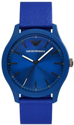Emporio Armani Watch for Men, Quartz Movement and 42mm Case Size with Stainless Steel, Leather or Silicone Strap Cyan, 45MM