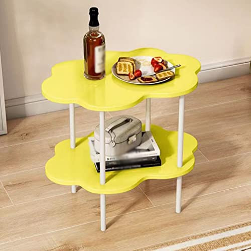 GIZNXBA Couchtisch Holz Mit Metallbeinen, 2-Tier Beistelltisch Couch Mit Storage Rack, Cloud Shaped Sofatisch Beistelltisch Table Small Mit Regalen Für Wohnzimmer Schlafzimmer Büro(Yellow)