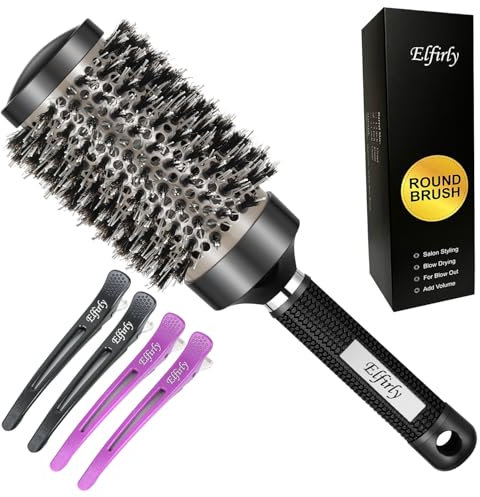 Elfirly Rundbürste zum Föhnen - große Styling Rundbürste mit Wildschweinborsten - Zum Glätten, Locken und für Volumen (53mm-Lauf & 84mm-mit Borsten)