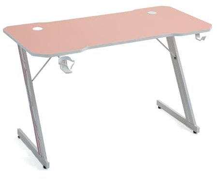 AMS-GAMING Bureau Gamer DESK120Z-PINK avec Finition Rose - Largeur 1m20 - Style Carbone - Porte gobelet & Casque