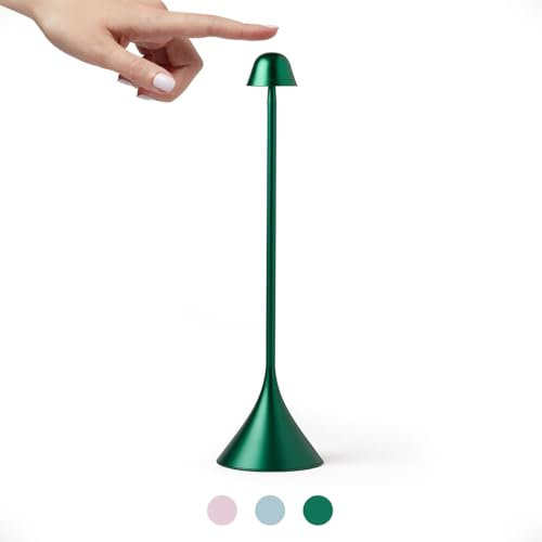 Lexon Steli Design Tischlampe, Berührungsempfindlich & Synchronisierbar, 9 LED-Farben & Einstellbare Helligkeit, Ideal für Nachttisch oder Büro, Kabellos Wiederaufladbar, Innen & Außen - Dunkelgrün