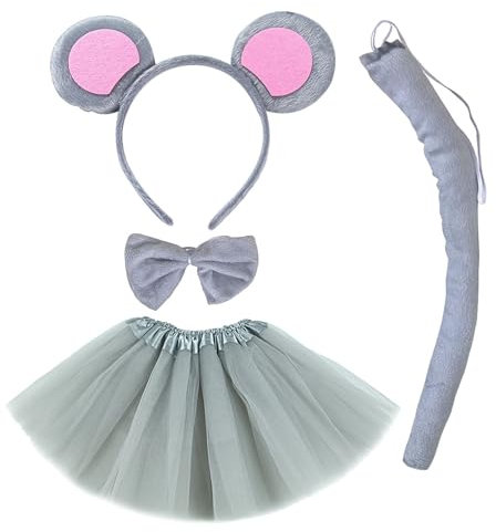 LIURFLNC Maus Kostüm Damen, Ratatouille Kostüm Set, Maus Ohren, Maus Ohren Haarreif, Grau Ratatouille Haarreif für Kinder Cosplay Geburtstagsfeier Karneval Weihnachten Party Supplies
