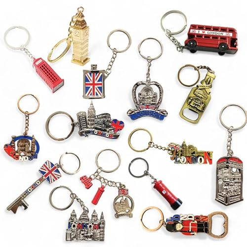 ShreeFit keychain London Souvenir 12Pcs Key Rings Metal British Miniature Gift Breloc England keyrings (Set of 12 Assorted)