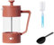 W&M Cafetera - Cafetera Francesa - Prensa Francesa - French Press - Cafetera Manual - Cafetera Acero Inoxidable - Vidrio de Borosilicato - Triple Filtro - Cuchara Medidora + Limpiador - Rosa - 350ml