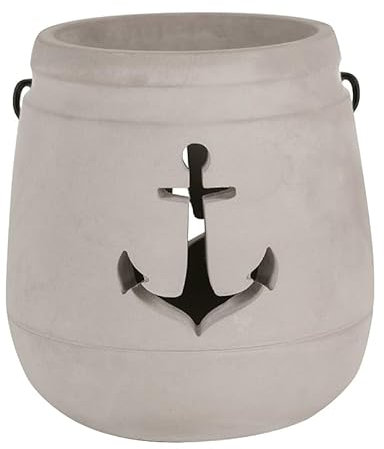 Beton Kerzen-Windlicht ┼ Der Neue DEKOTREND Beton ┼ Robustes Windlicht mit Metallbügel für Haus, Balkon, Terrasse und Garten (Anker)