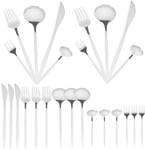 BRIGHTFUFU Besteckset Messer Löffel 30-teiliges Servierbesteck Aus Edelstahl Elegantes Silberbesteckset Für Dinnerpartys