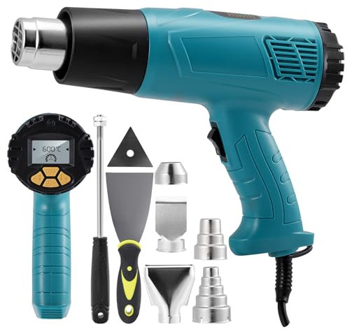 Gxpjycfob Décapeur Thermique, 2000W Pistolet Thermique 50~600°C avec 7 Accessoires, 2 Réglages Température 400°C/600°C, Pistolet Air Chaud avec Écran LCD Numérique, Heat Gun, Protection de Surcharge