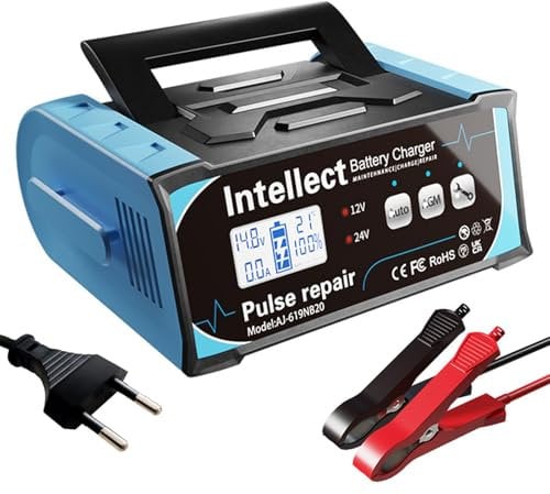 10A Autobatterie Ladegerät Batteriewerkzeuge 12V/24V Smart Vollautomatische KFZ Batterieladegerät, Ladegeräte für Intelligentes Autobatterie Reparatur Blei-SäUre Funktion FüR Autos LKW Motorrad Boots