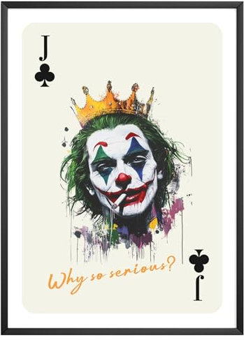 MJ-GRAPHICS® Poster Joker Clown Poker Bild Casino Wandbild Wohnzimmer Kunstdruck Retro Vintage Modern Kunst Design Karten Glücksspiel Skandinavisch Comic Style – A4 Ohne Rahmen