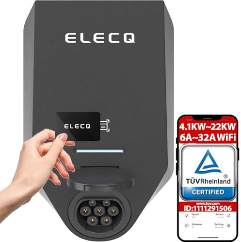 ELECQ Wallbox 22kW Typ 2 mit RFID | PV-Überschussladen & Lastmanagement | Dynamischer Lastausgleich | OCPP, WLAN, App-Steuerung | 3-phasige EV-Ladestation | Einstellbar auf 11kW | Für Zuhause & Hotel