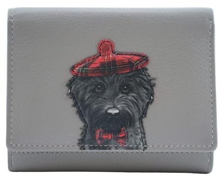 Maltipoo Cocos Tartan Hat Kleine Leder Trifold Geldbörse mit Hundemotiv RFID Schutz 11x8.5 cm Schwarz, grau, S, Dreifach gefaltet