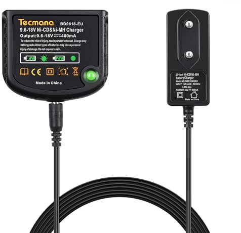 Tecmana Caricatore 9,6 V-18 V per batterie Black+Decker 9,6 V 12 V 14,4 V 18 V NI-MH/NI-Cd, per HPB12 HPB14 HBP18 A1712 A1714 A1718