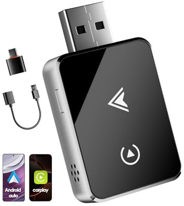 Adaptador Inalámbrico 2 en 1 para CarPlay/Android Auto, PARPAT 2025 Conversión Mejorada de Cable a Inalámbrico con USB/Tipo-C, Conexión Estable y Sin Retrasos, Compatible con iPhone/Android (K3)
