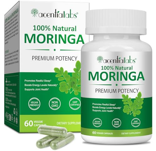 Moringa Kapseln 800mg, 60 Stück Vegan & ohne Zusätze - 30 Tage Vorrat Unterstützt Energie, Gelenke, Immunsystem und Darmgesundheit