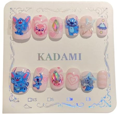 ISABELLA MOON 12Pcs Children Acrylic Fake Nails Press on Pre-glue Full Cover Glitter Color Rainbow Unicorn Mermaid Kids Stick On False Nail Art Kits Set Girls Birthday Gift (Stch 12pcs)