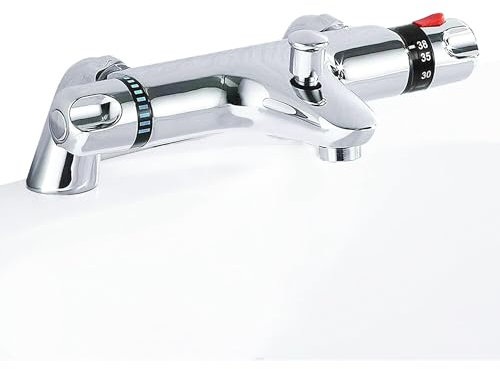 Mitigeur thermostatique pour baignoire/douche, anti-brûlure, sécurité 38 ℃, montage sur plateau, robinet de baignoire en laiton massif avec robinet de baignoire, filetage G3/4, piliers 180 mm