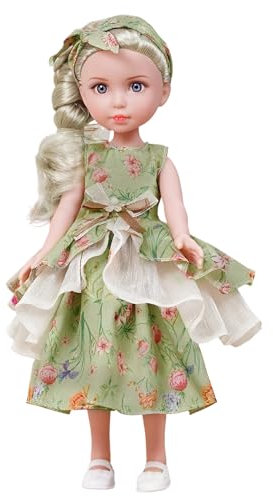 GAGAKU 36cm Baby Puppe mit Langen Haaren zum Kämmen | Lernspielzeug für Mädchen ab 2 Jahren | Grün Kleid mit Blumenmuster