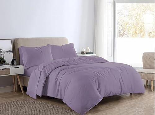 Bella Nights Flannelette Duvet Cover Set – 100% Brushed Cotton Bedding with Matching Pillowcases Soft & Warm Thermal Bed Linen for All Seasons – Cozy Flannel Quilt Cover Set (Lilac, King)