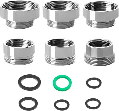 GIONAR 6 Pcs Faucet Adapter, Tap Adapter Copper Material with Silver Plating, 6 Sizes Universal(16/18/20/24/26/28mm Female to 22mm Male), for Aerators/Showers/Garden Hoses, with Rubber Washers
