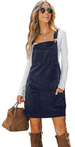 CUPSHE Mini abito casual da donna con scollo quadrato in velluto a coste tinta unita tasca frontale spalline larghe abiti generali corti | Il morbido tessuto a coste con pratiche tasche garantisce un look casual e moderno per tutti i giorni.
