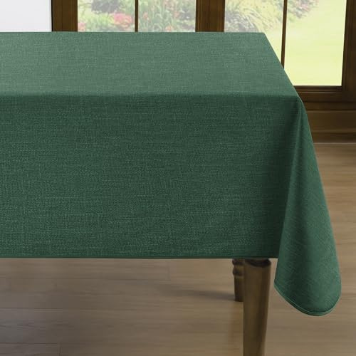 Romanstile Weihnachts Wachstuchtischdecke 240x140 Dunkle grün mit Saum Leinenoptik Tischdecke wasserdicht,abwischbar,schmutzabweisend Wachtuch Table Cloth Rechteckig für Party,Weihnachten,Christmas