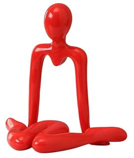 GreatRise 2 Stück Denker Skulptur Abstrakte Kunst Sitzfiguren Set Figuren Statuen Minimalistische Zuhause Dekoration, Moderne Ästhetische, für Wohnzimmer Büro Bücherregal Deko A-Rot