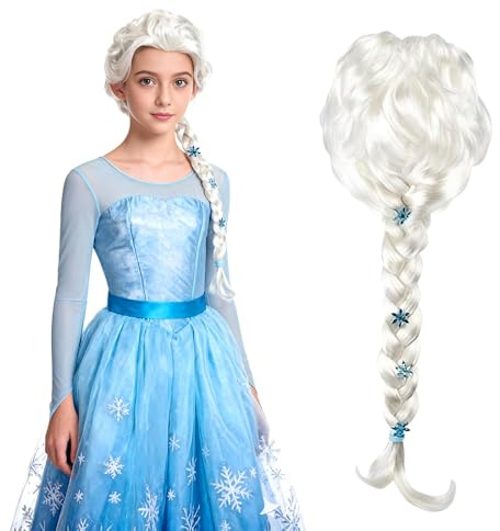 HIULLEN Elsa Perücke, Prinzessin Perücke für Damen und Kinder, Elsa Haare Kinder, Perückes Kostüm Zubehö Mädchen Geburtstagsparty Perückes für Weihnachten Kostüm Party Cosplay Karneval