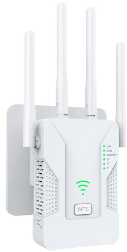 2026 Newest WiFi Extender Booster, 4 Powerful Antennas Covers 5500 Sq.Ft and 50 Devices, Internet Booster - with Dual Ethernet Ports, Quick Setup, Home Wireless Signal Booster, UK Plug (White)