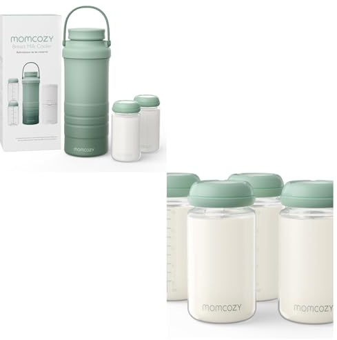 Momcozy 650ml Portable Breast Milk Cooler for Outdoor & Momcozy Natural Baby Bottle, 4PCS x 300ml Wide-Neck Breast Milk Container