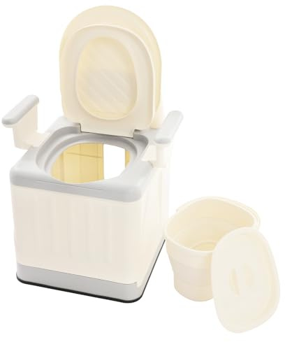 Fyssnn Chaise percée pliable, toilettes portables jusqu'à 150 kg, toilette de camping avec accoudoirs et seau intérieur, commode de nuit mobile, pot pour adultes, personnes âgées, femmes enceintes