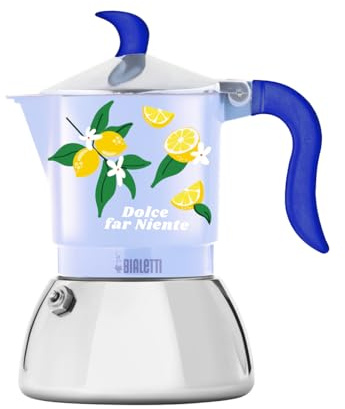 Bialetti Caffettiera Moka Fiammetta Induction Dolce Far Niente 2 Tazze, Blu con Limoni, Alluminio, 100 ml, Adatta ai Piani ad Induzione