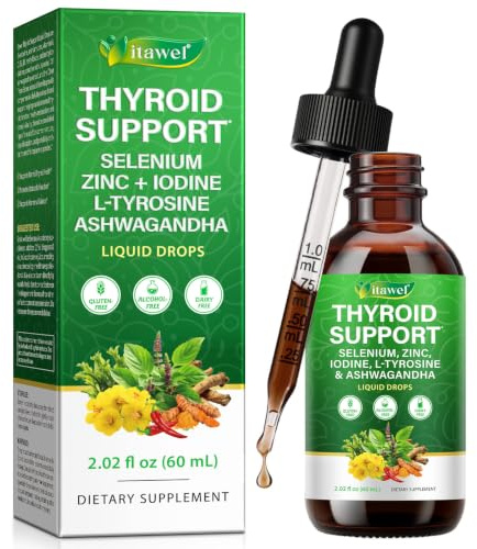 Thyroid Support Liquid Drops 60ml – Selenium, Zinc, Iodine, L-Tyrosine & Ashwagandha for Hormonal Balance, Metabolism & Thyroid Health Support